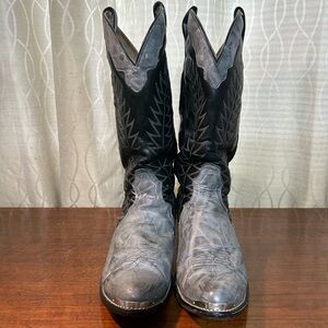 Vintage Laredo 1976 Genuine Leather Cowboy Boots Black and Grey Embroidered